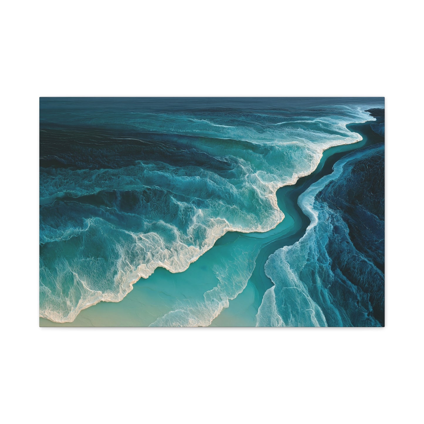 Courants turquoise abstraits vus du ciel avec dentelles d ecume blanche - Art Virtuoso - vue 3/20