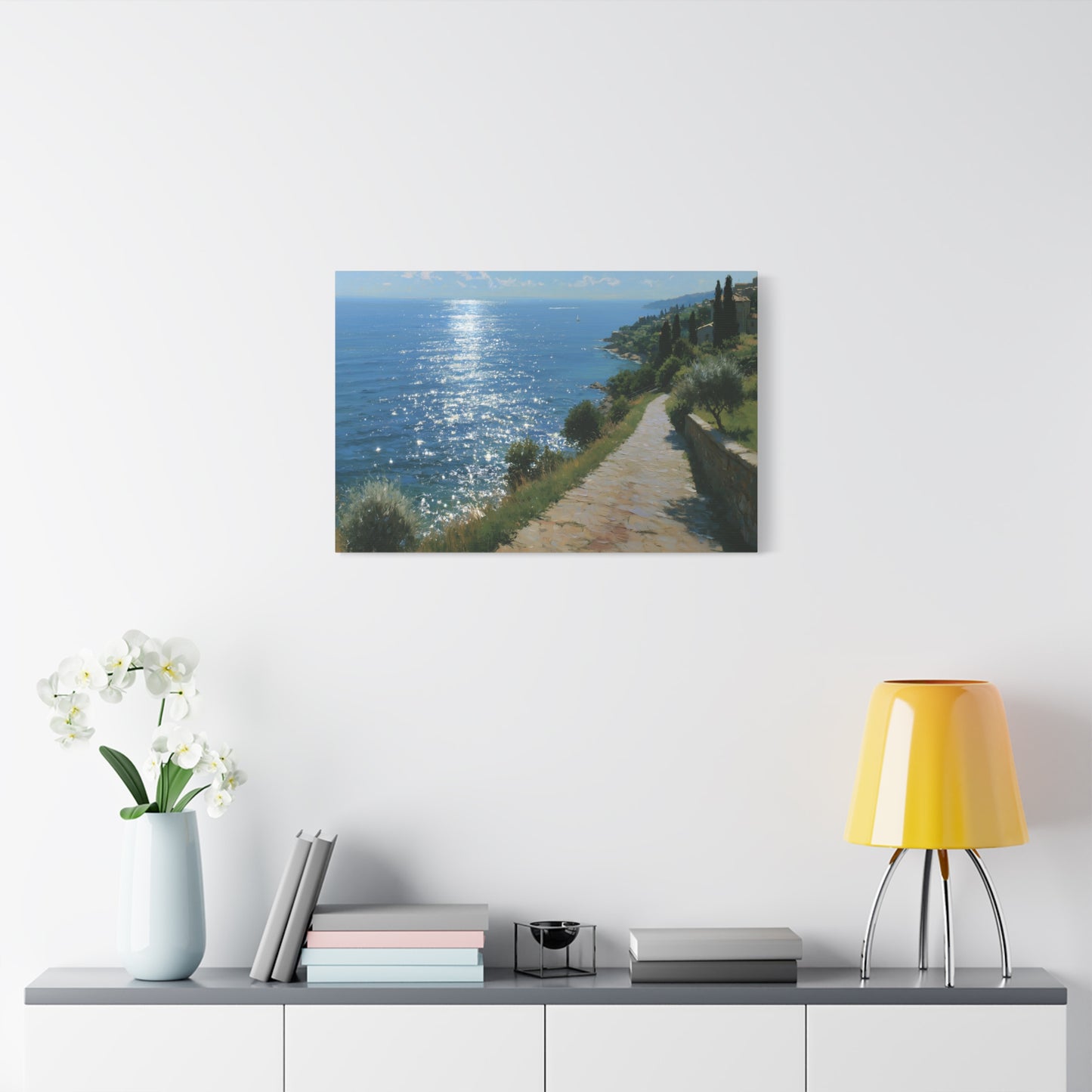 Promenade mediterraneenne avec cypres et soleil brillant sur la mer - Art Virtuoso - vue 13/20