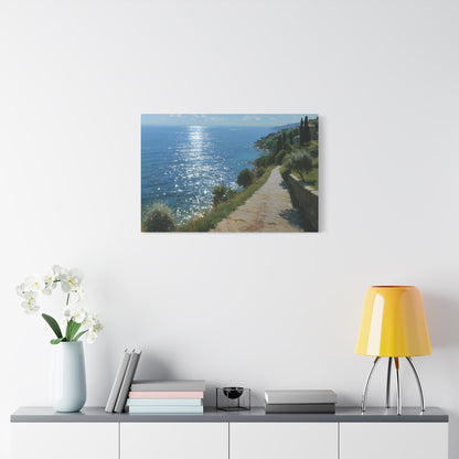 Promenade mediterraneenne avec cypres et soleil brillant sur la mer - Art Virtuoso - vue 13/20