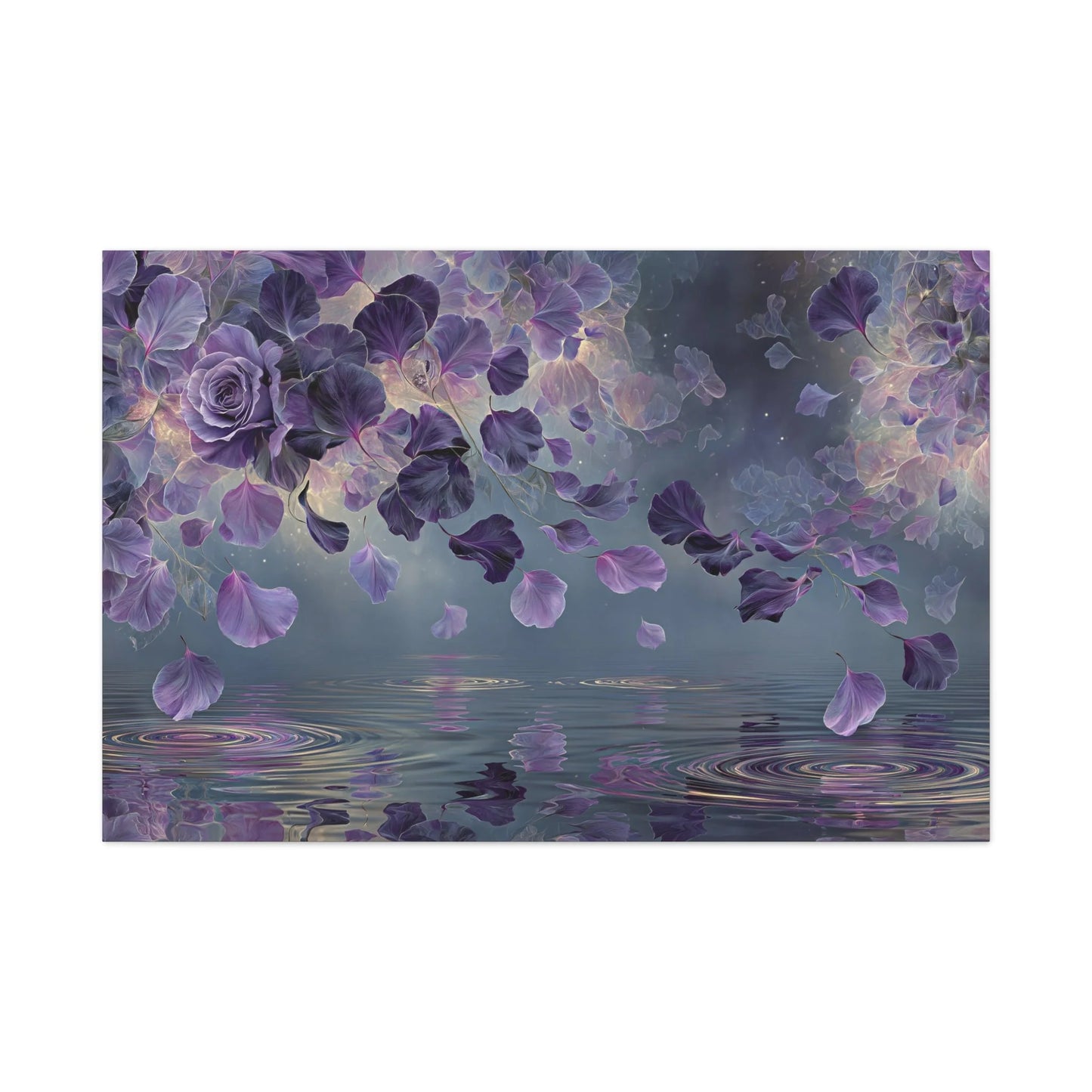 Tableau Tableau pétales eau au-dessus d'une tête de lit