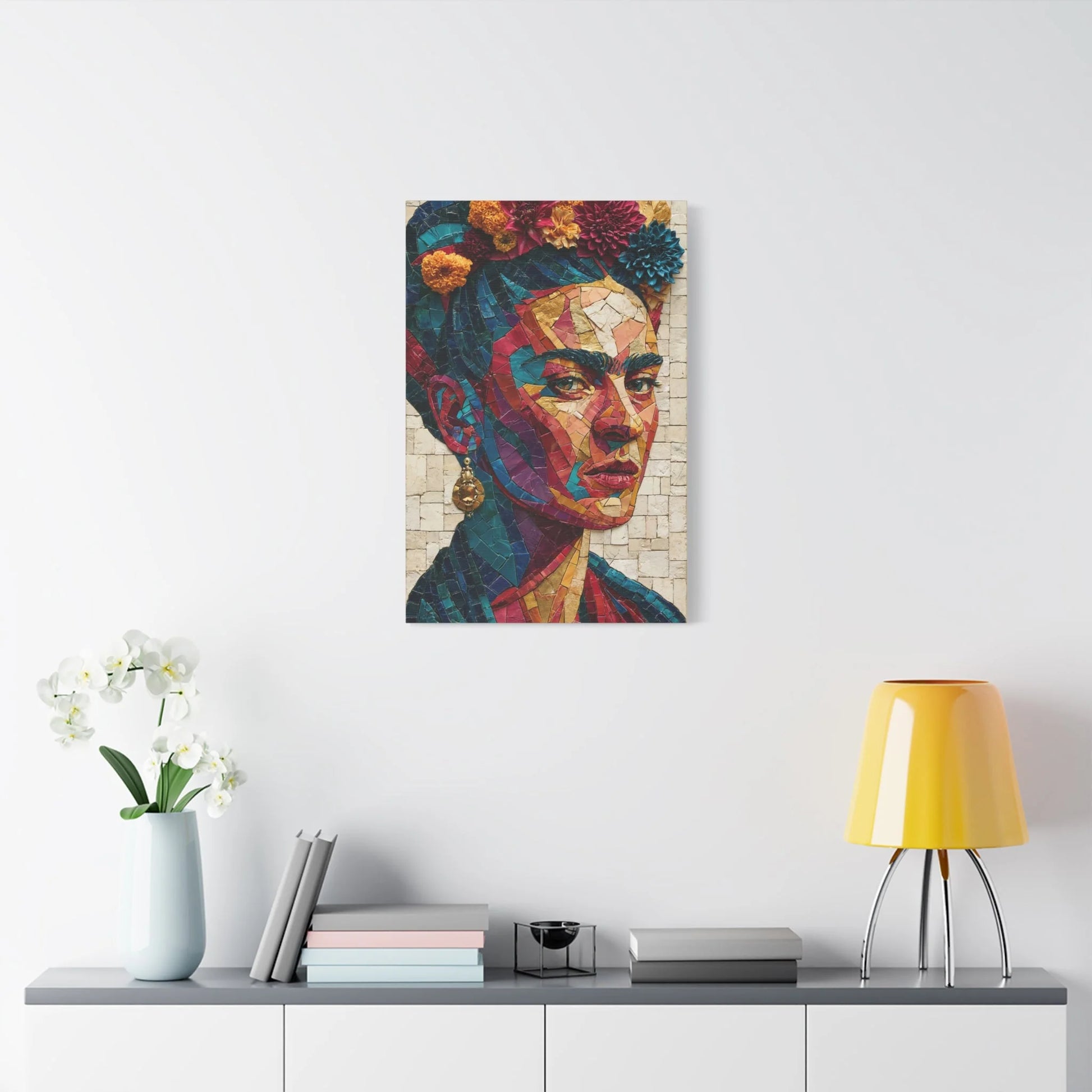 Tableau en Mosaïque Frida Kahlo Fleurie - Couronne Viva - grand format salon spacieux