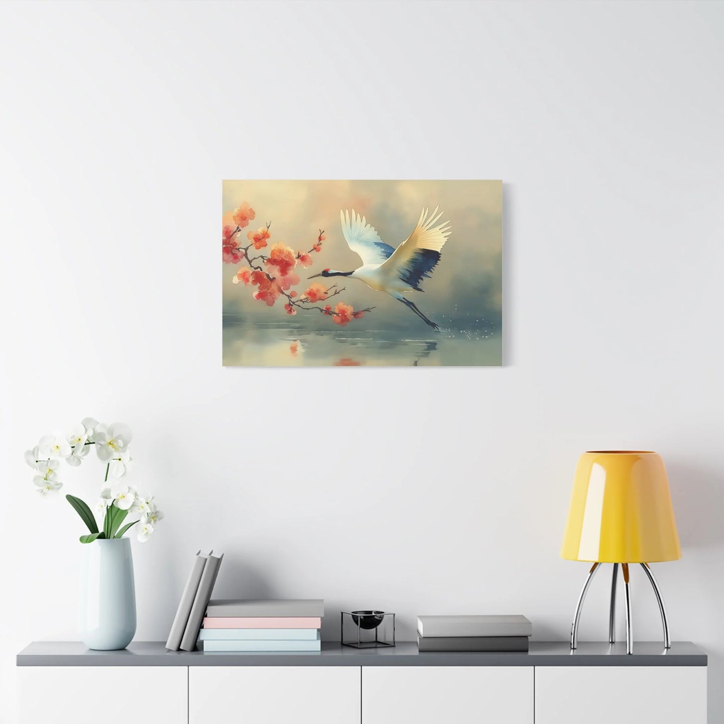 Tableau Grue cerisier zen format horizontal grand pan de mur