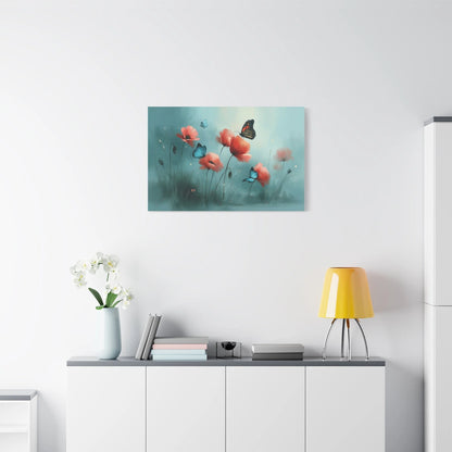 Tableau Coquelicots et Papillons - Romantisme Botanique - ambiance loft haut de plafond