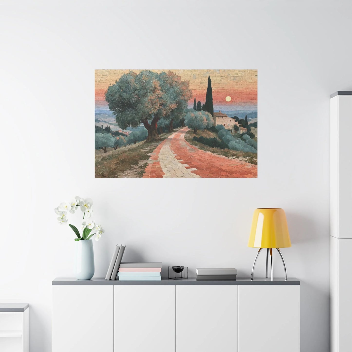 Tableau en Mosaïque Oliveraie Terracotta - Midi Ancien - vue mur grande hauteur