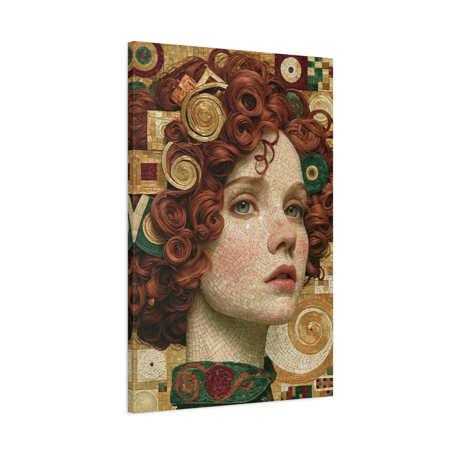 Tableau en Mosaïque Femme Klimt Dorée - Éclat du Baiser - décor mural panoramique