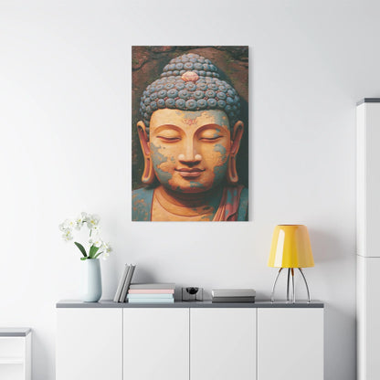 Tableau Tête de Bouddha - Sérénité de Pierre Patinée - vue mur grande hauteur