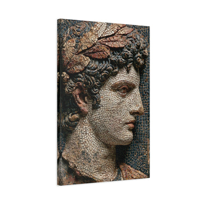 Tableau en Mosaïque Buste Grec Antique - Profil de Marbre - mise en scène mur pierre apparente