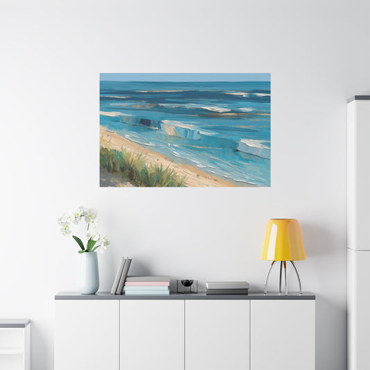 Vagues modernes en lignes bleues avec ecume blanche et plage stylisee - Art Virtuoso - vue 19/20