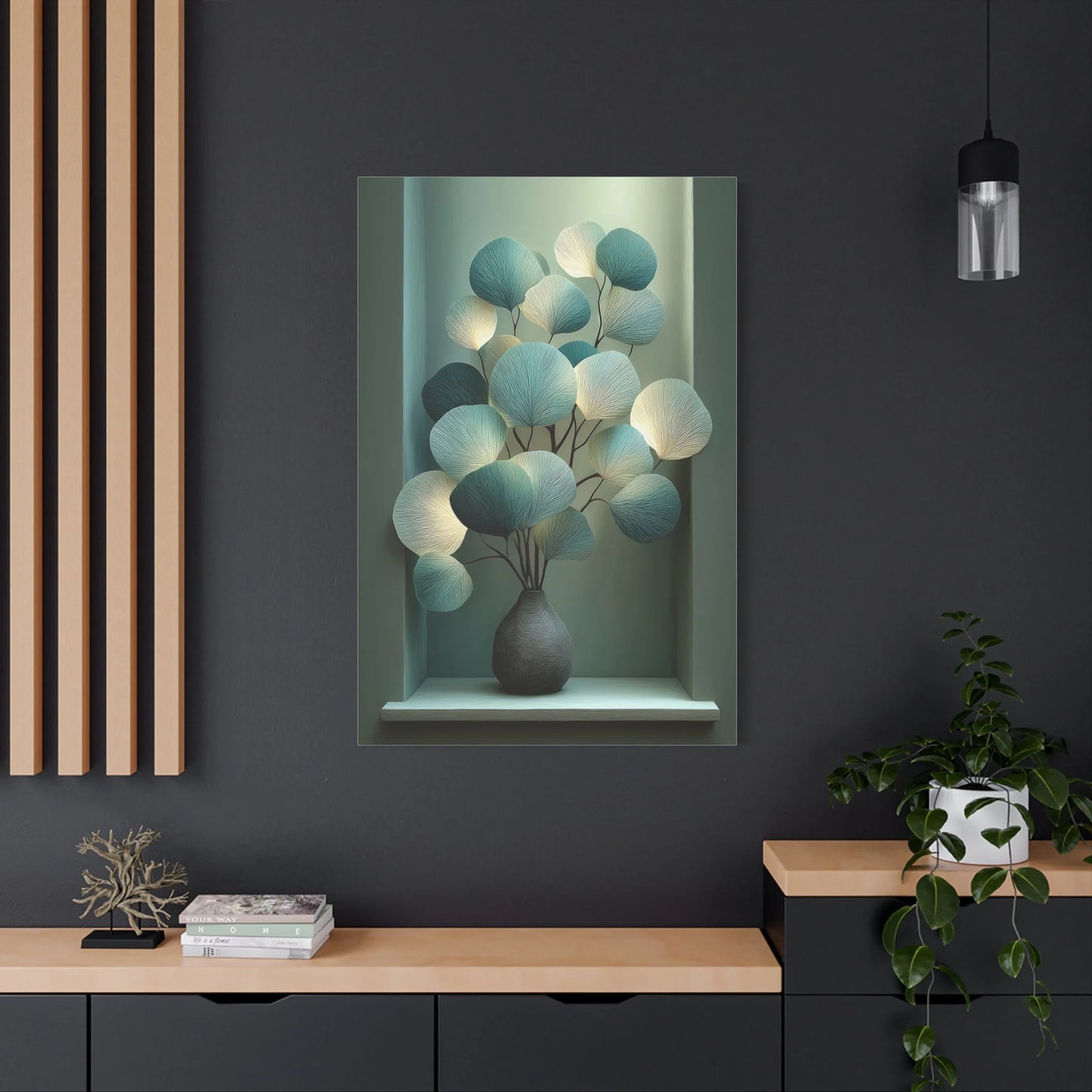 Tableau Déco Vert Sauge - Eucalyptus en Lune — Art Virtuoso