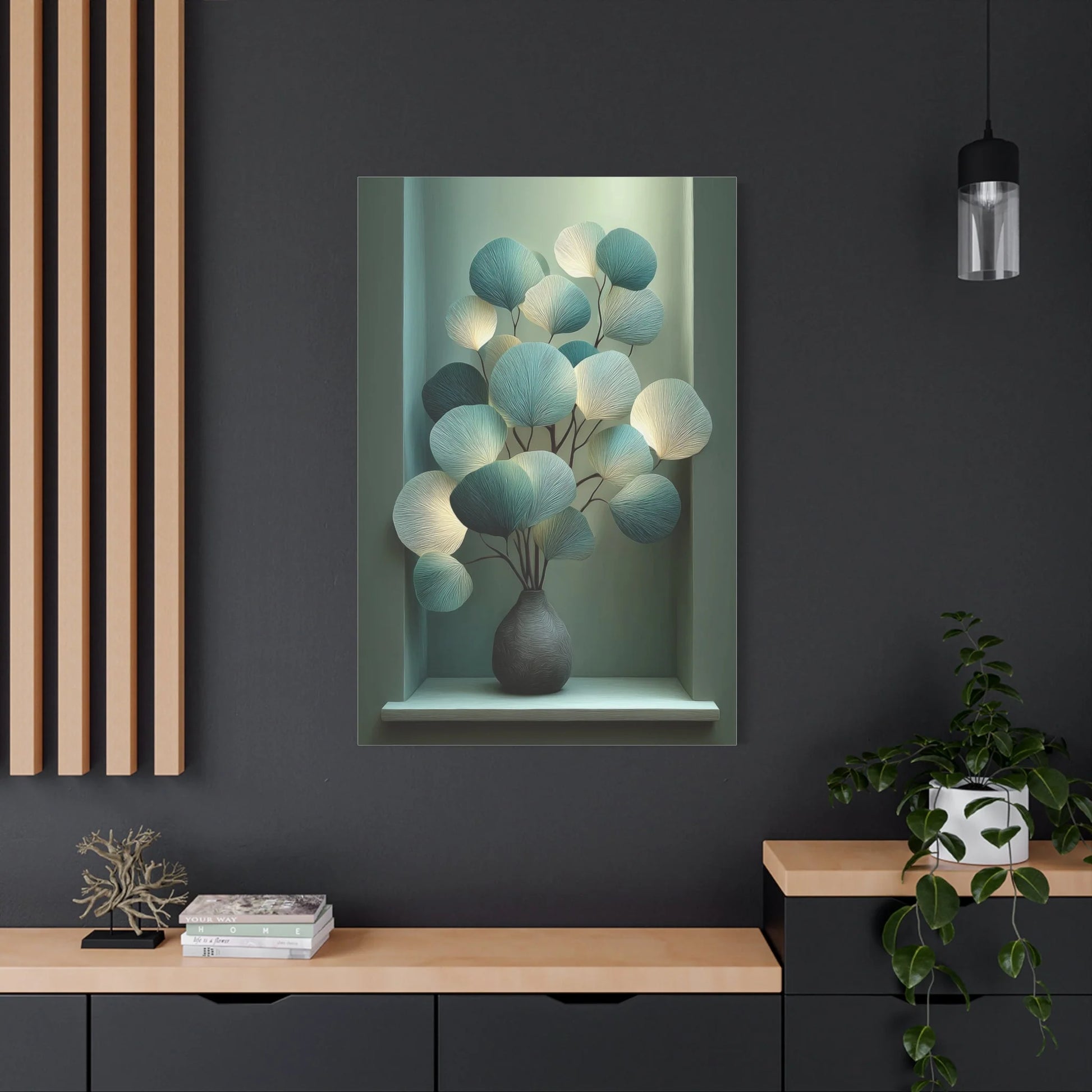 Tableau Déco Vert Sauge - Eucalyptus en Lune — Art Virtuoso