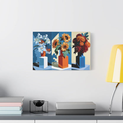 Tableau Nature Morte Triptyque Bouquet Saisons - Fleurs du Temps - décor salon contemporain bois