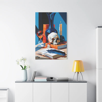 Tableau Nature Morte Vanitas Hollandaise Crâne Sablier - Leçon du Temps - vue mur grande hauteur