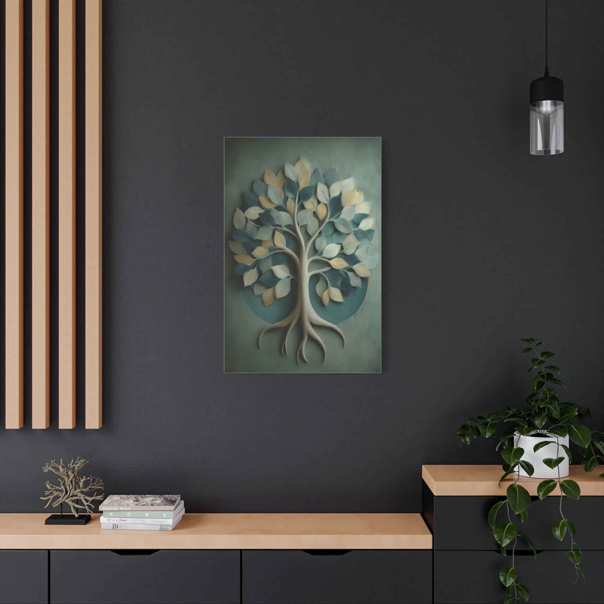 Tableau Arbre de vie vert sauge espace de transition