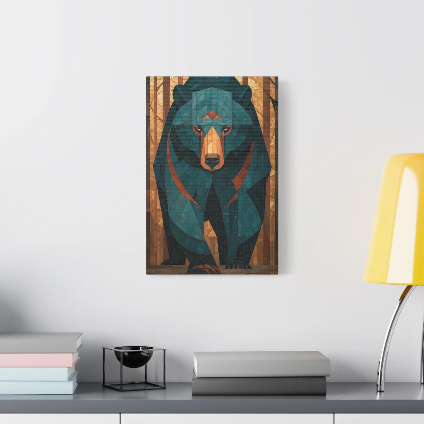 Tableau en Mosaïque Ours Brun Forêt - Gardien Byzantine - décor salon contemporain bois