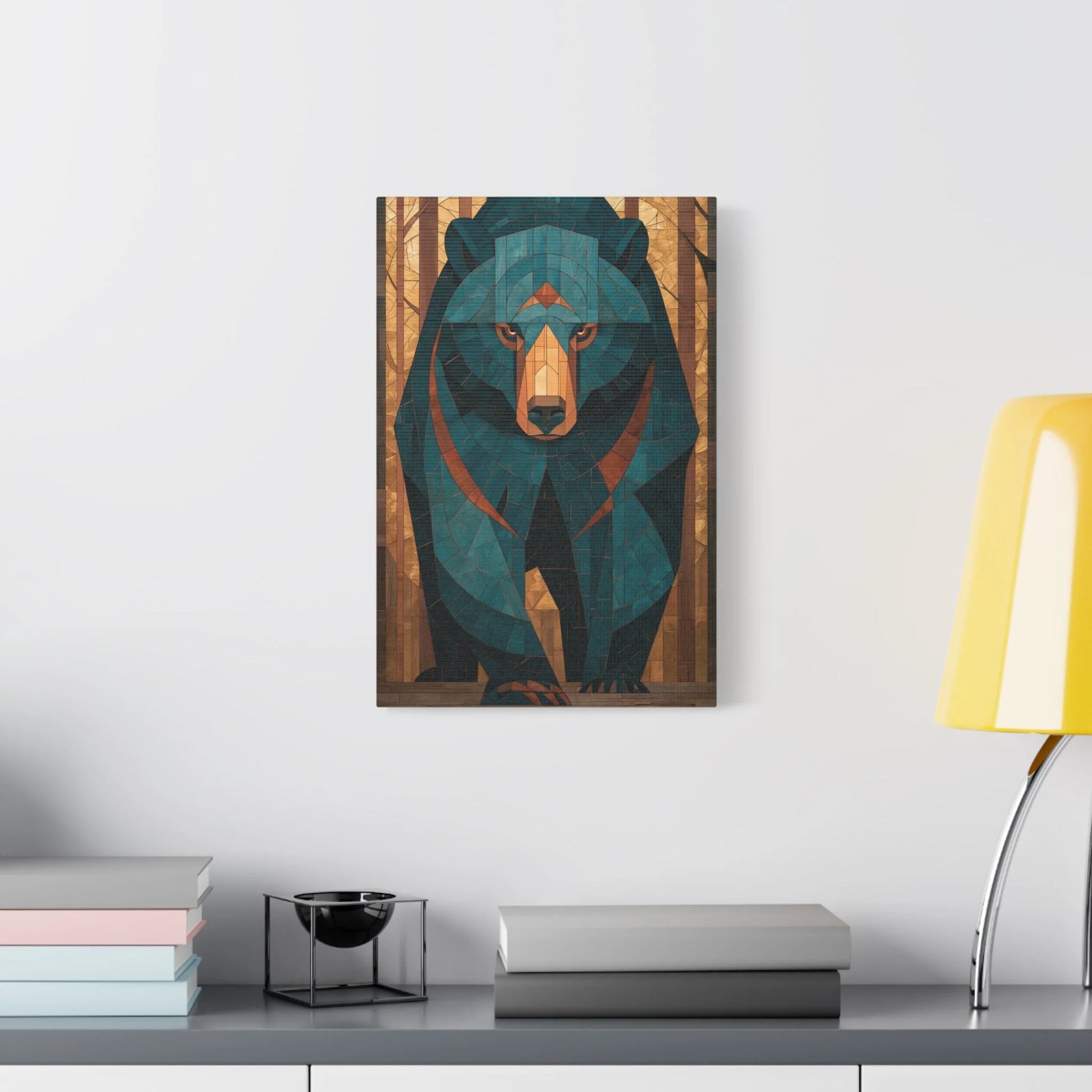 Tableau en Mosaïque Ours Brun Forêt - Gardien Byzantine - décor salon contemporain bois