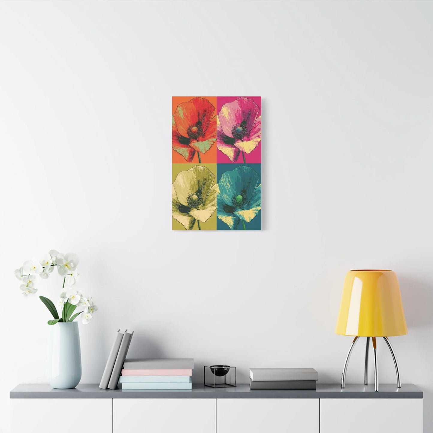 Tableau Coquelicots Pop Art - Quadriptyque Warhol - ambiance chambre adulte