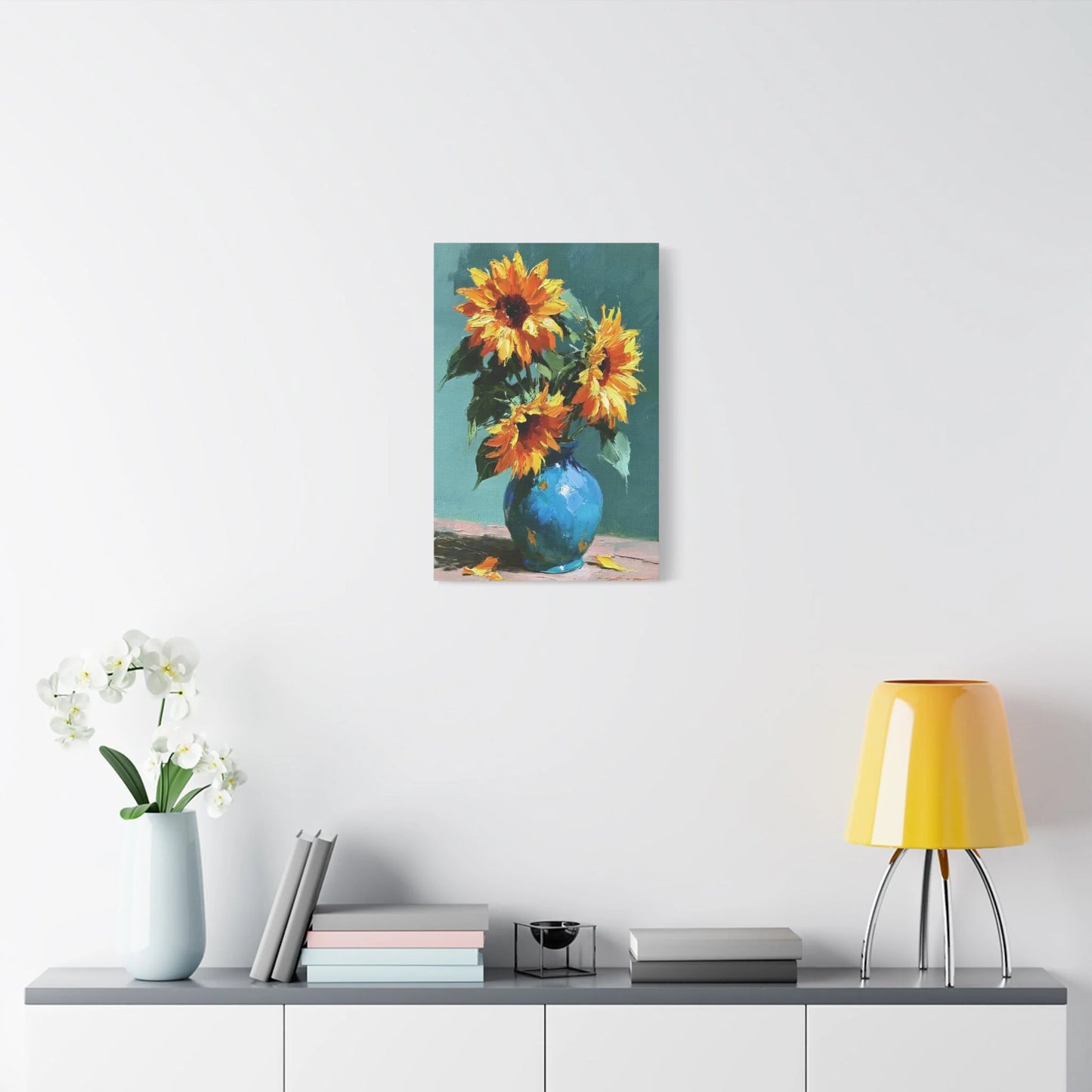 Tableau Nature Morte Bouquet Tournesols Impressionniste - Soleil en Vase - ambiance chambre adulte