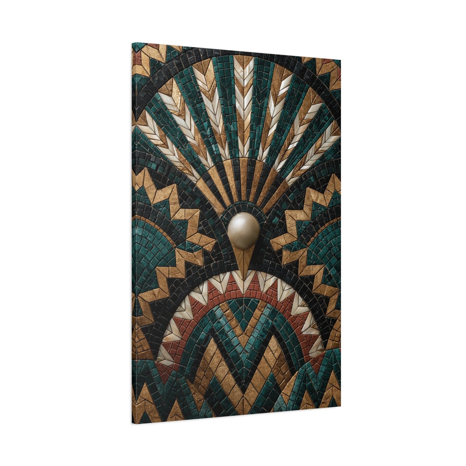Tableau en Mosaïque Art Déco Éventail - Symétrie Dorée - décor monumental espace ouvert