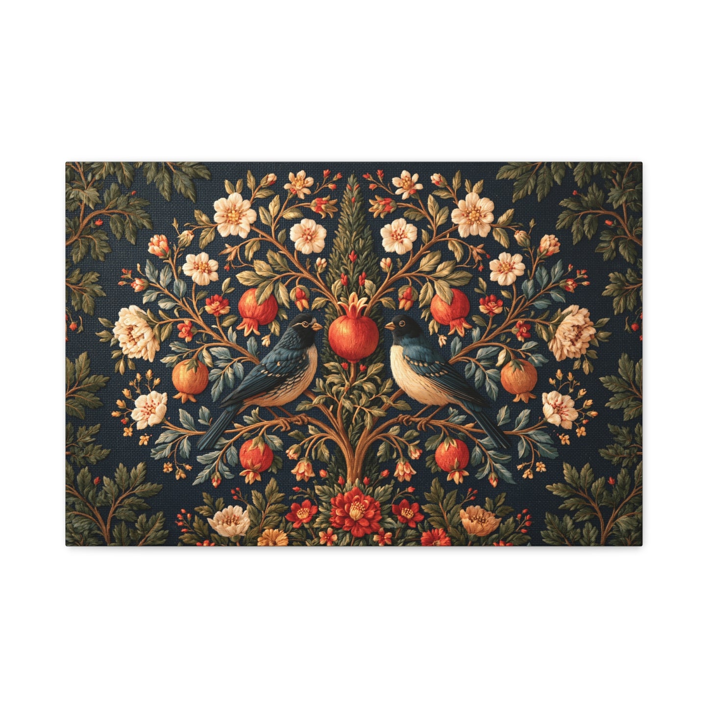Tableau Arbre de Vie Persan aux Oiseaux, un arbre fleuri chargé de grenades et habité par des oiseaux, format M - Art Virtuoso