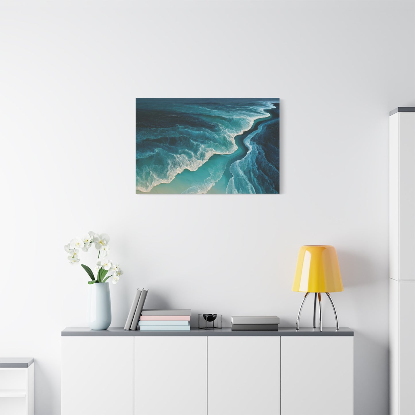 Courants turquoise abstraits vus du ciel avec dentelles d ecume blanche - Art Virtuoso - vue 16/20