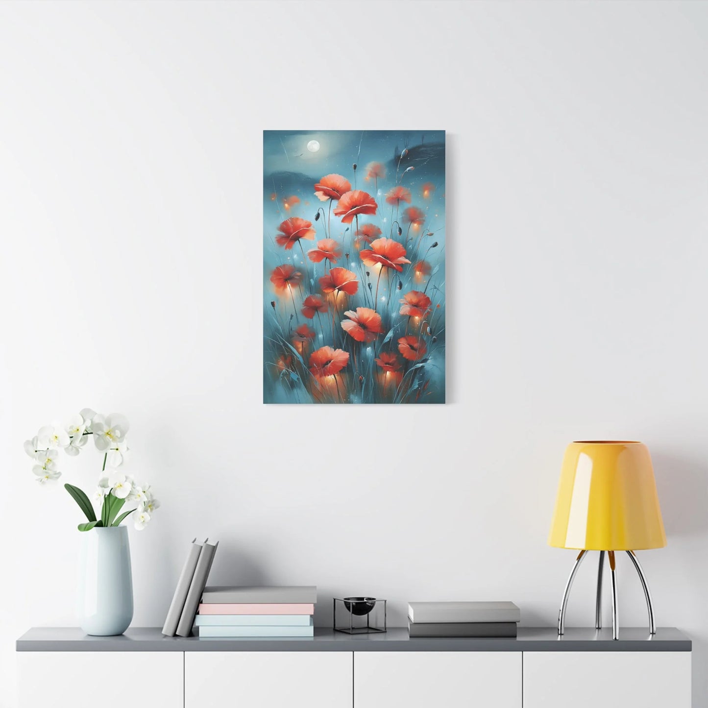 Tableau Coquelicots de Nuit - Clair de Lune - grand format salon spacieux