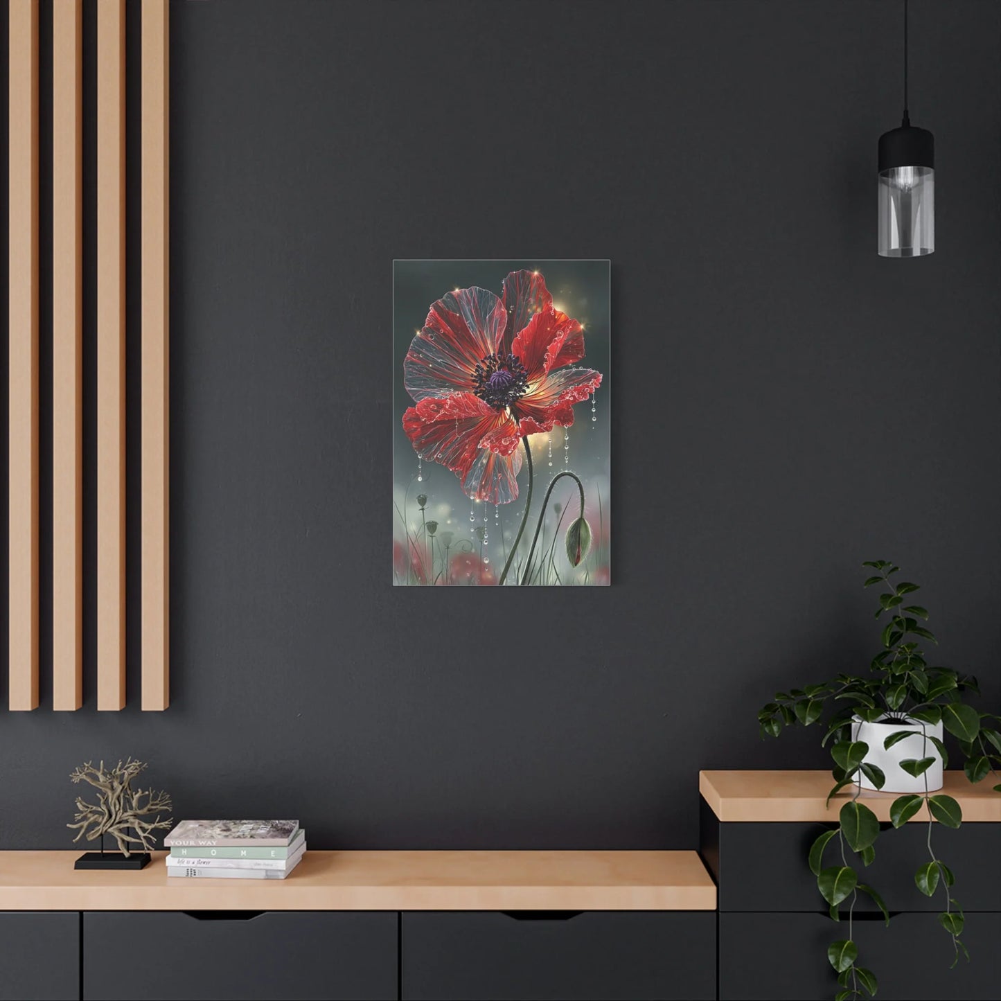 Tableau Coquelicot Macro - Pétales et Rosée d'Aube - vue intérieur architecte