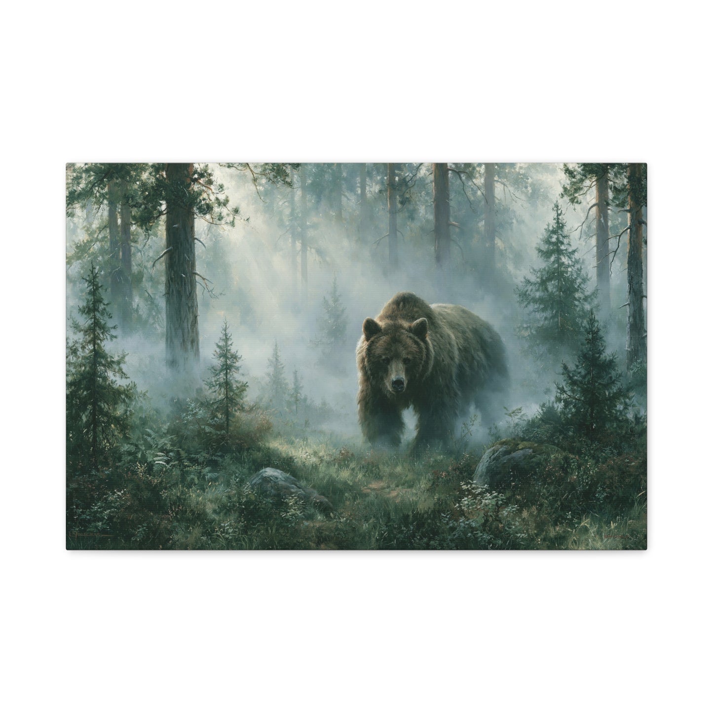 Tableau Ours Brun Forêt Brume - Lisière Sauvage - format M