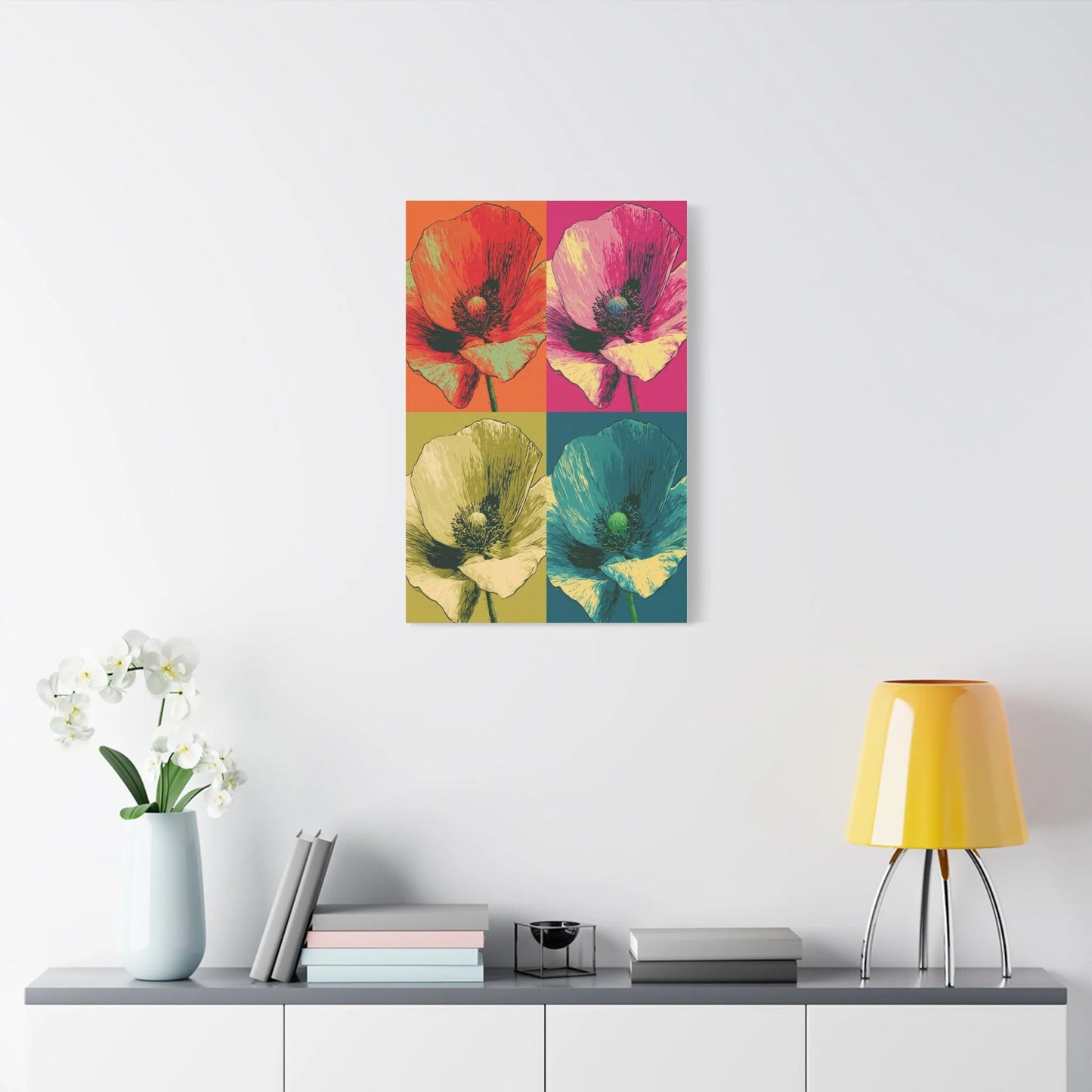 Tableau Coquelicots Pop Art - Quadriptyque Warhol - grand format salon spacieux