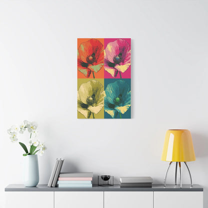 Tableau Coquelicots Pop Art - Quadriptyque Warhol - grand format salon spacieux