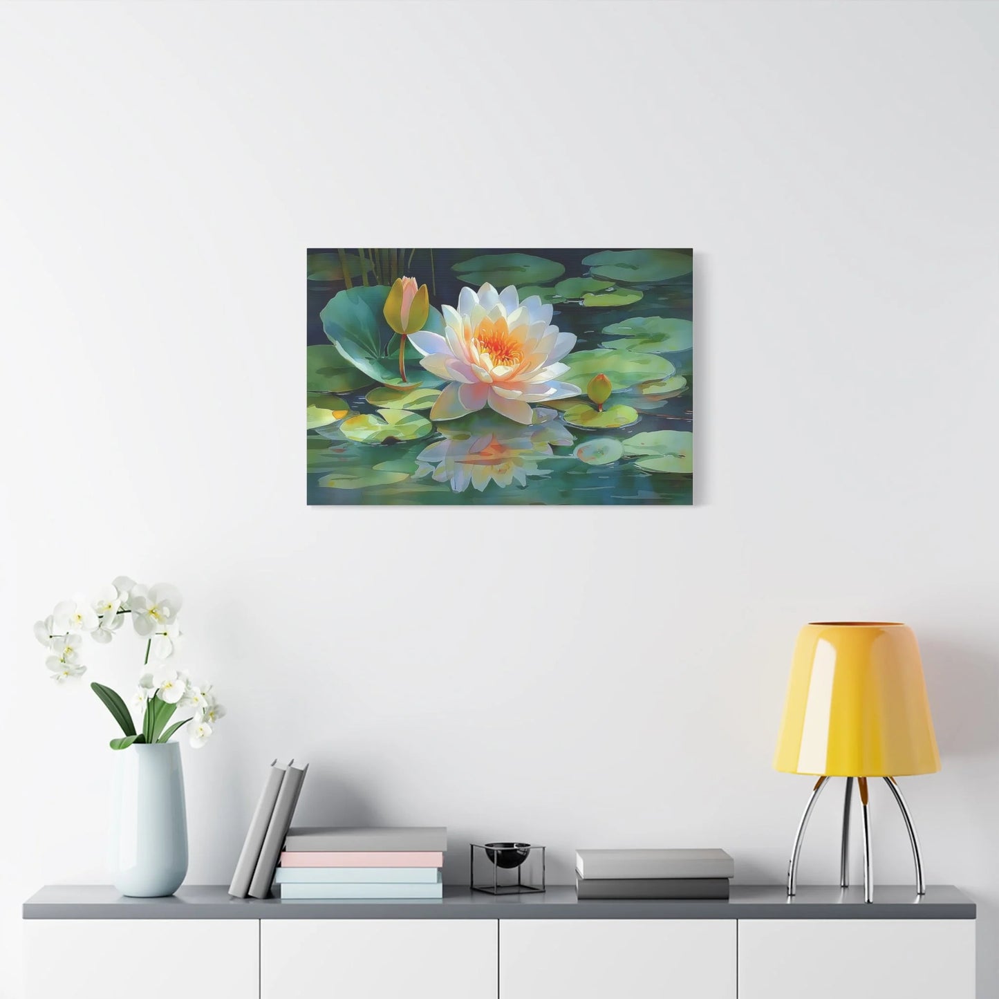 Tableau Lotus étang zen format horizontal grand pan de mur