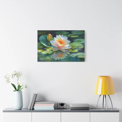 Tableau Lotus étang zen format horizontal grand pan de mur
