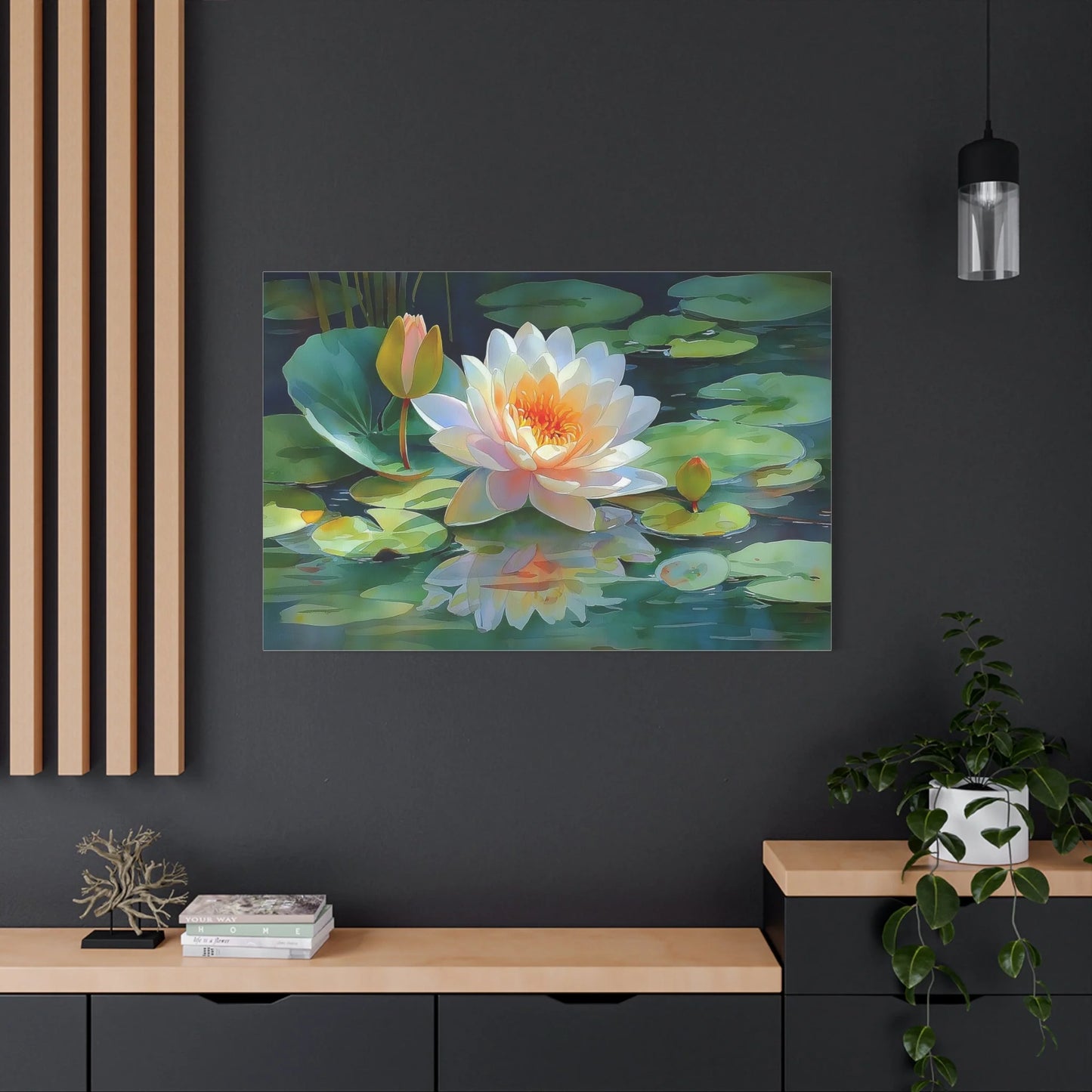 Tableau Lotus Zen - Fleur sur l'Étang Vert — Art Virtuoso