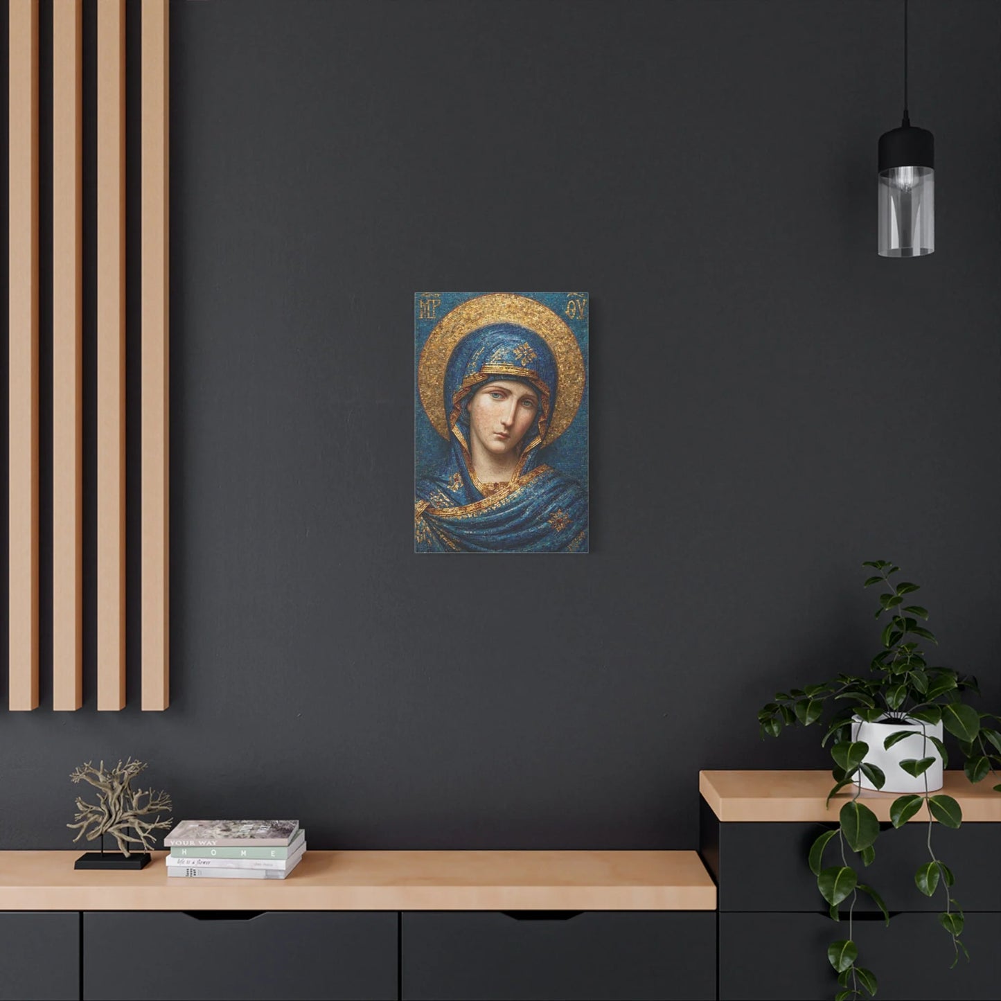 Tableau en Mosaïque Icône Vierge Chrétienne - Silence Doré - décor pièce à vivre lumineuse