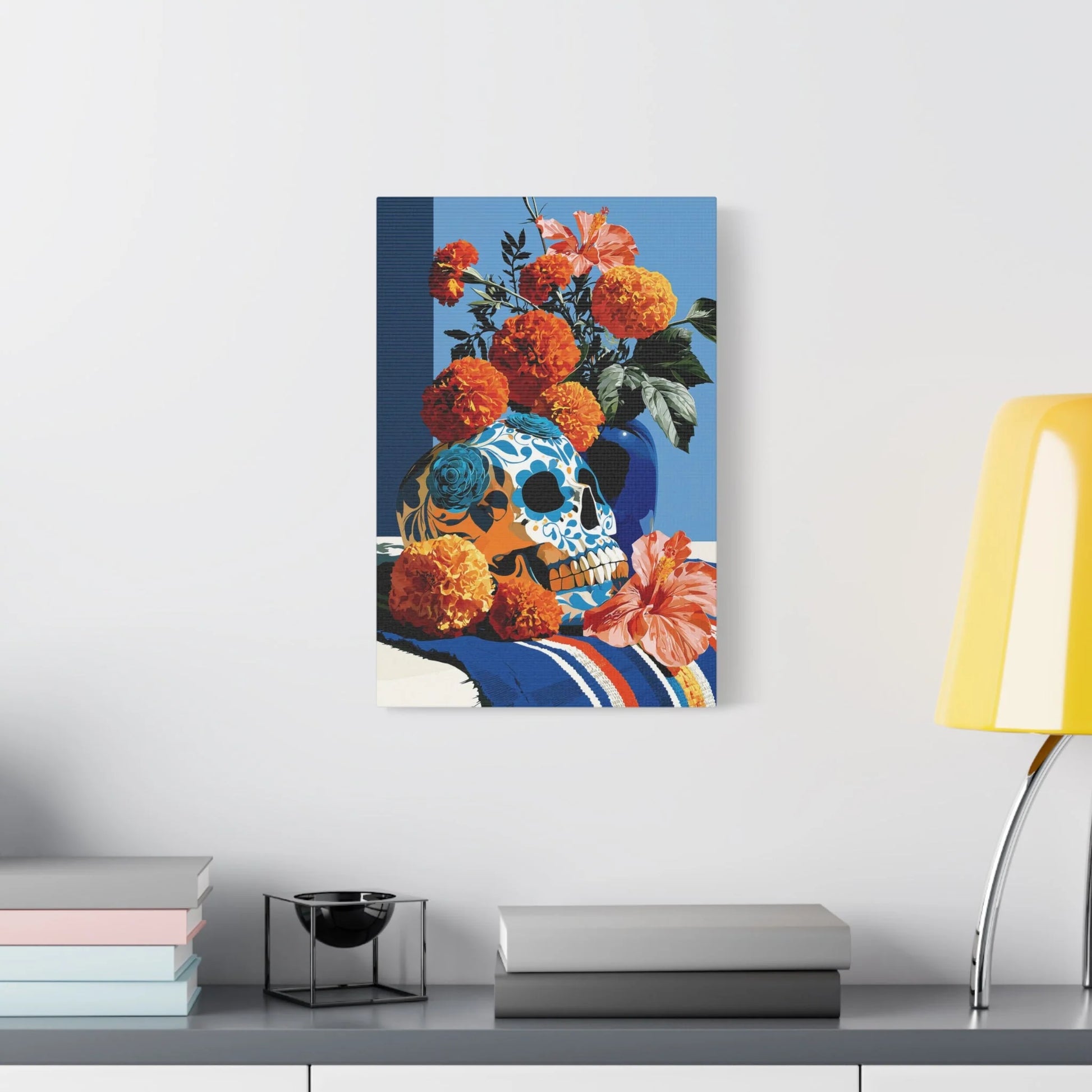 Tableau Nature Morte Vanitas Mexicaine Día de Muertos - Fête des Ombres - décor salon contemporain bois