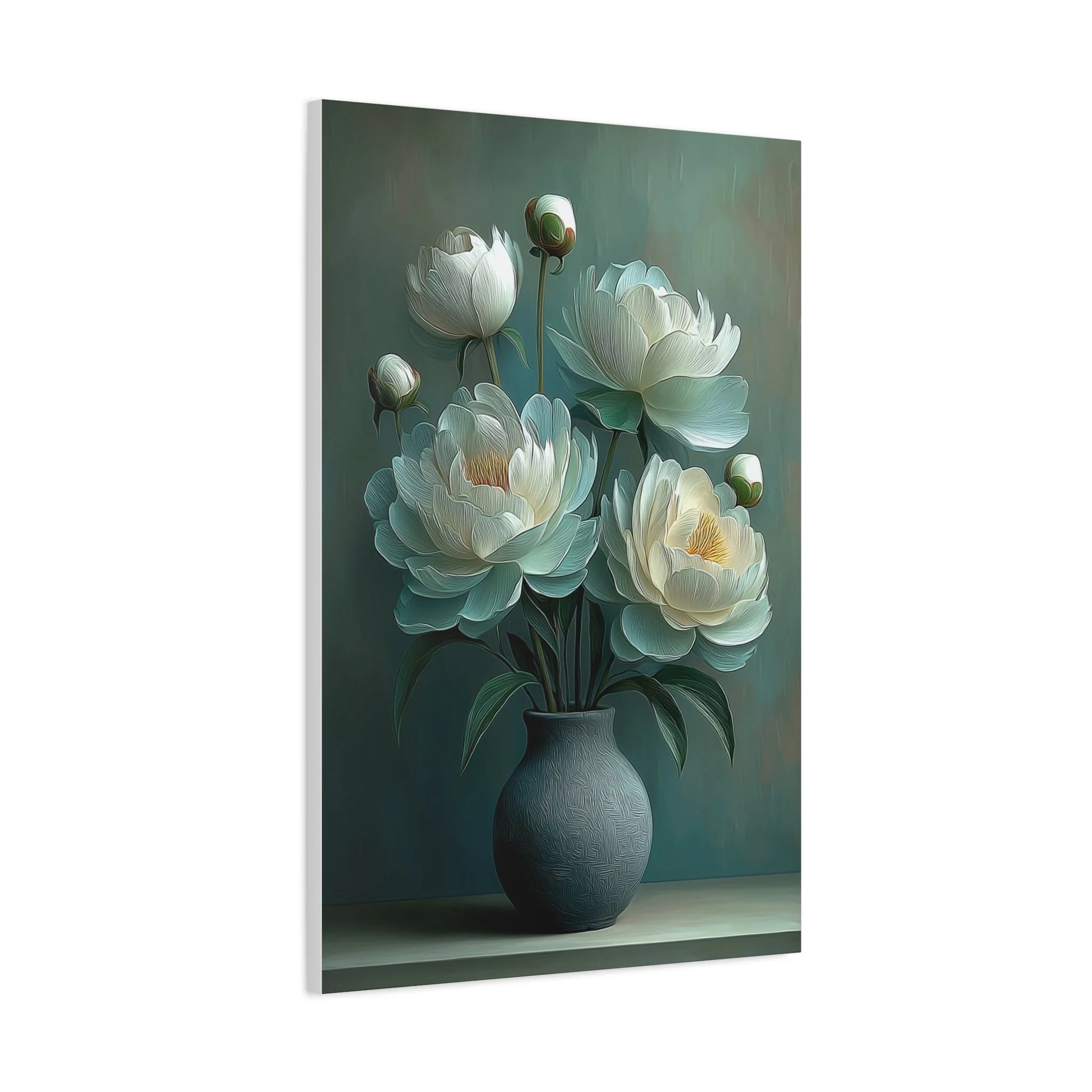 Tableau Pivoines vert sauge châssis bois 3,81 cm