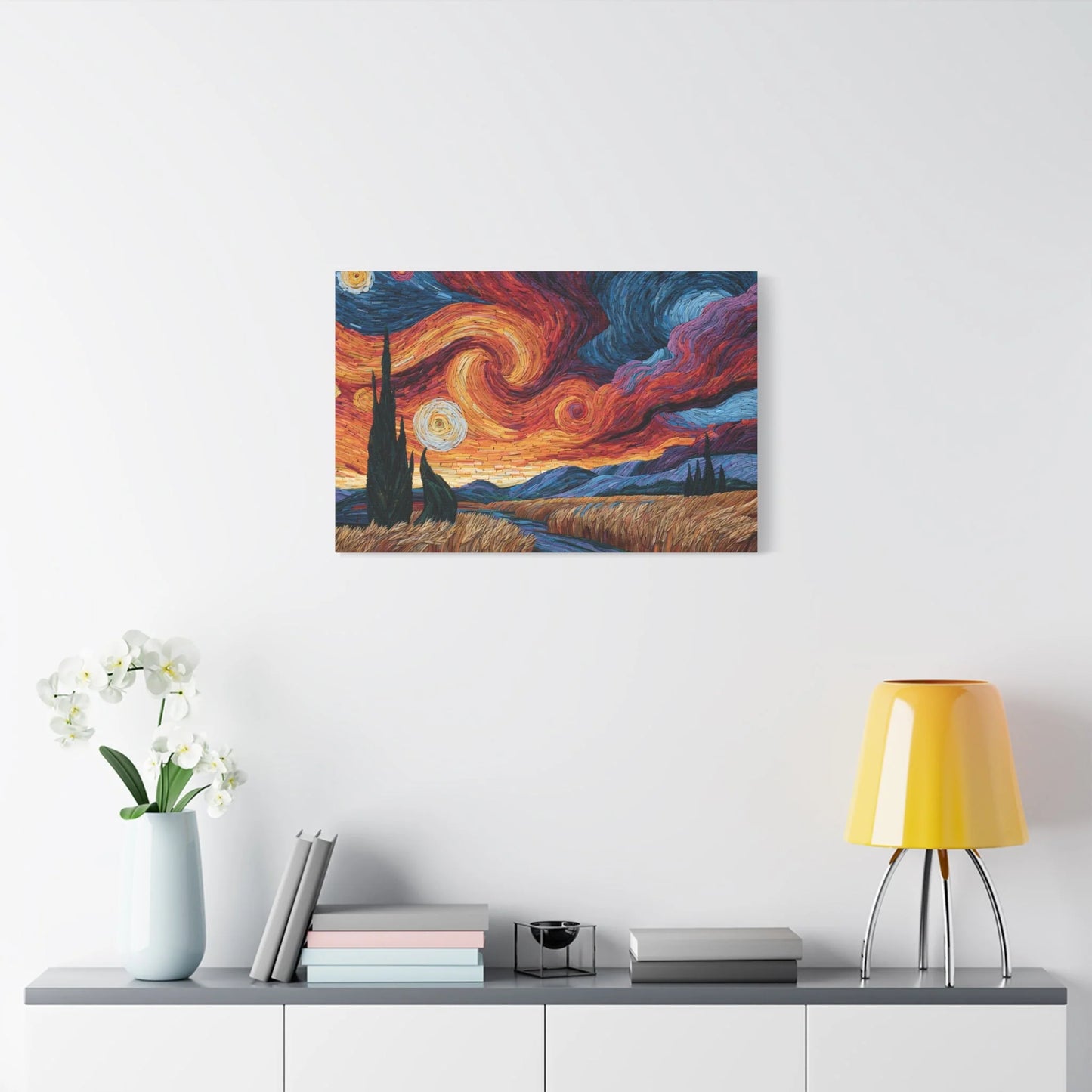 Tableau en Mosaïque Coucher de Soleil - Horizon Impressionniste - grand format salon spacieux