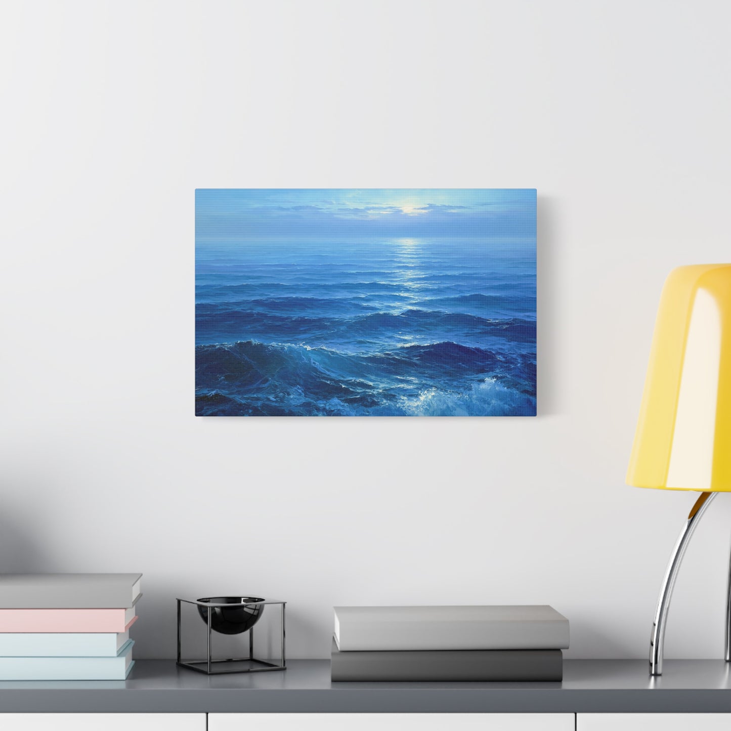 Ocean bleu profond avec vagues et lumiere claire sur l horizon - Art Virtuoso - vue 7/20