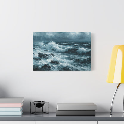 Mer noire et blanche agitee avec rochers sombres et ressac puissant - Art Virtuoso - vue 7/20