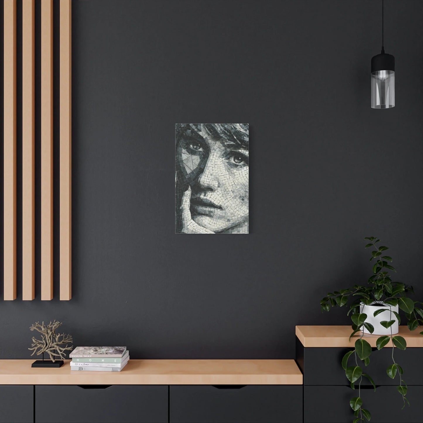 Tableau en Mosaïque Portrait Géométrique Noir Blanc - Visage Fragmenté - décor pièce à vivre lumineuse