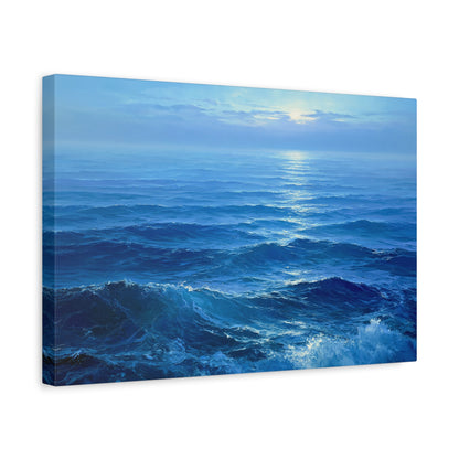 Ocean bleu profond avec vagues et lumiere claire sur l horizon - Art Virtuoso - vue 6/20