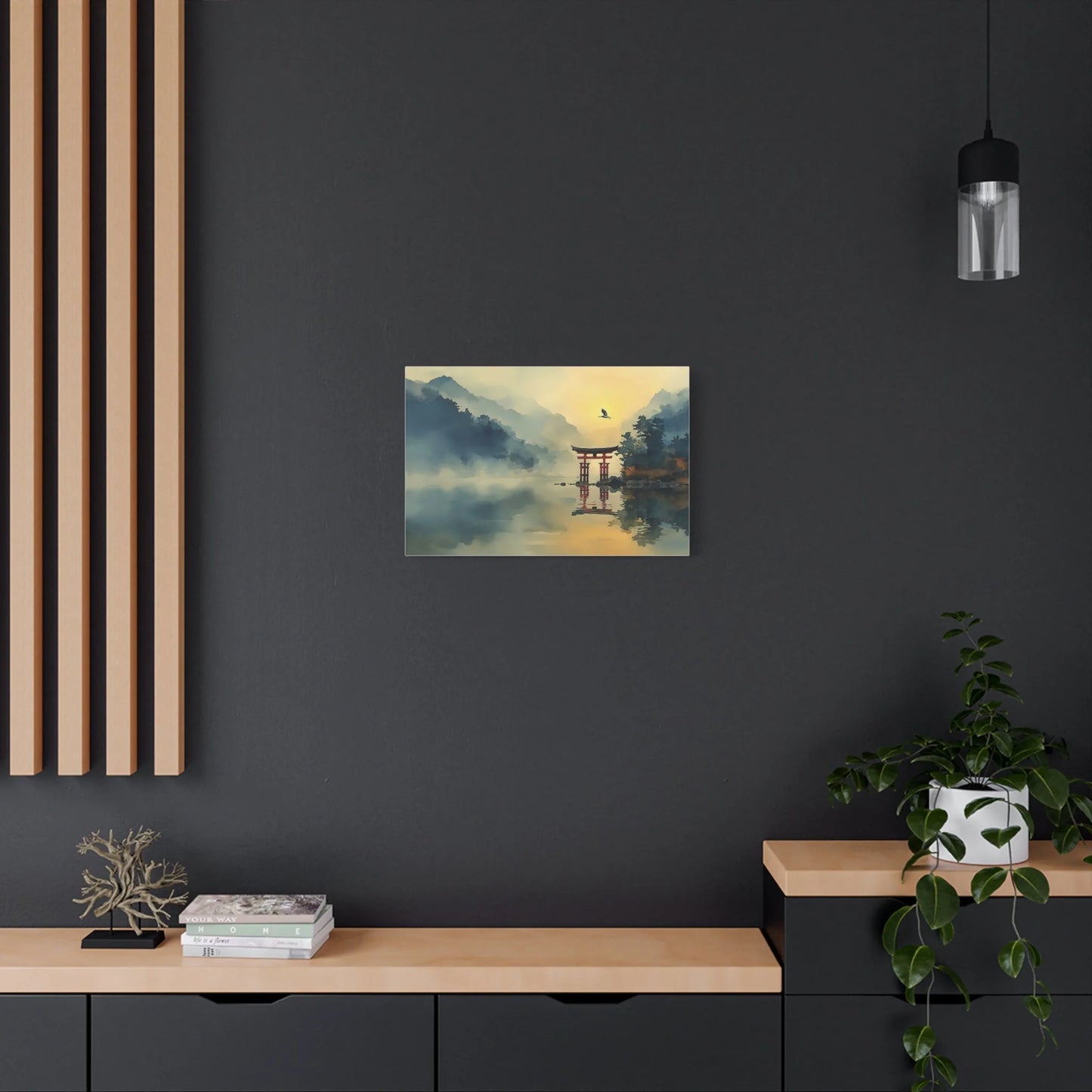 Tableau Détail du torii vermillon dans la brume