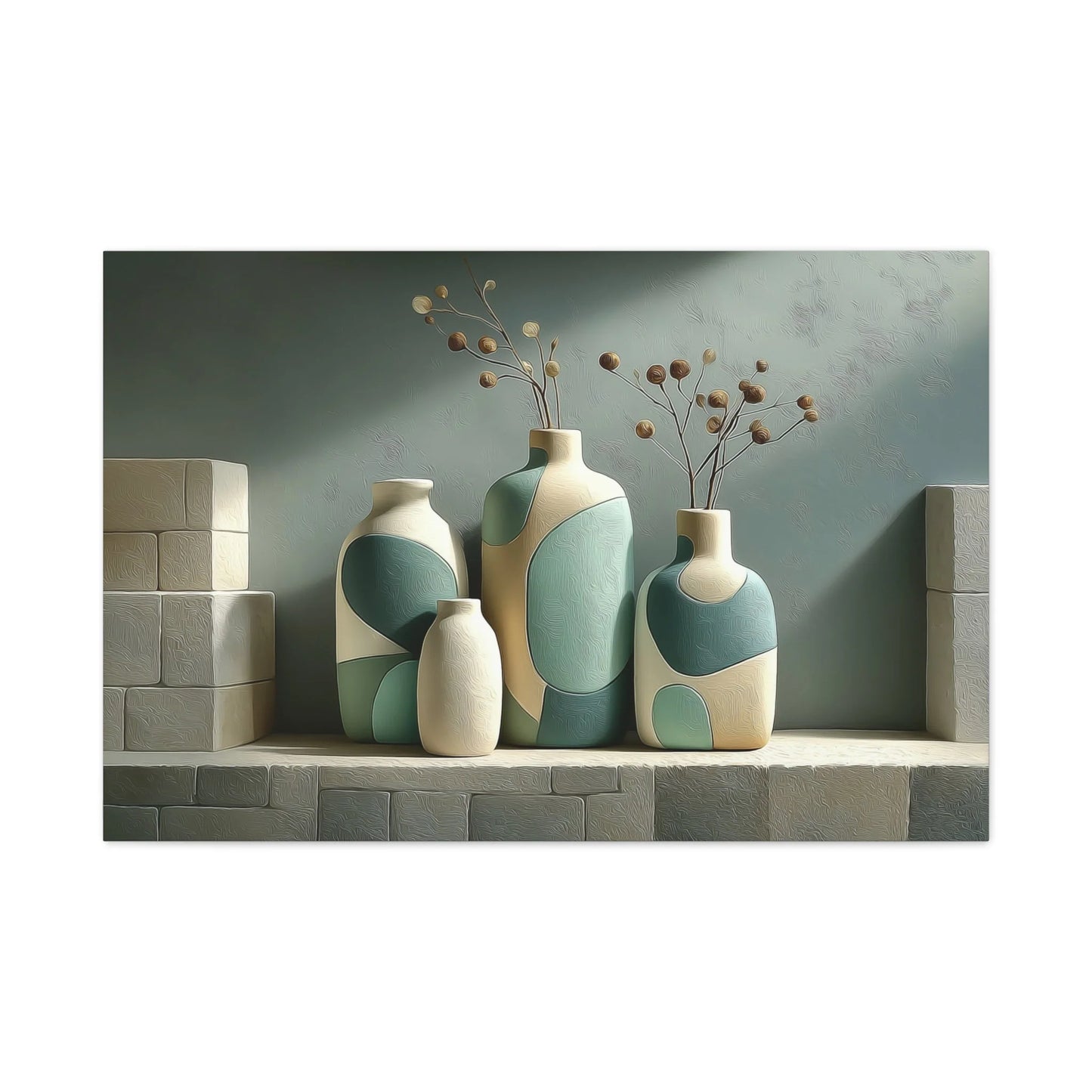 Tableau Céramiques mid-century vert sauge crème