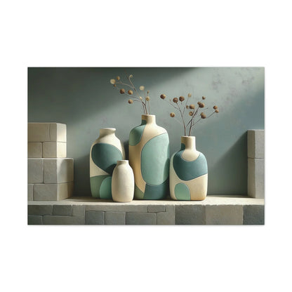 Tableau Céramiques mid-century vert sauge crème