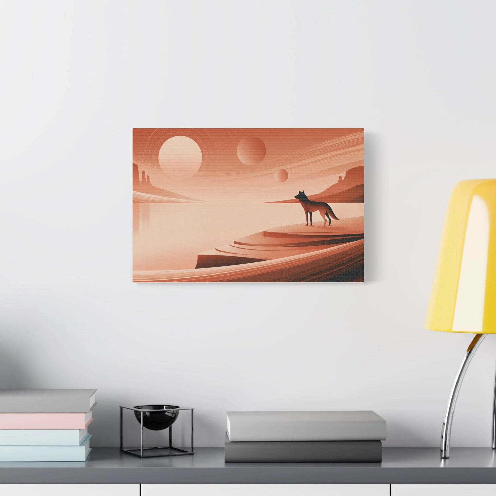 Tableau Loup Terracotta - Crépuscule du Désert - décor salon contemporain bois