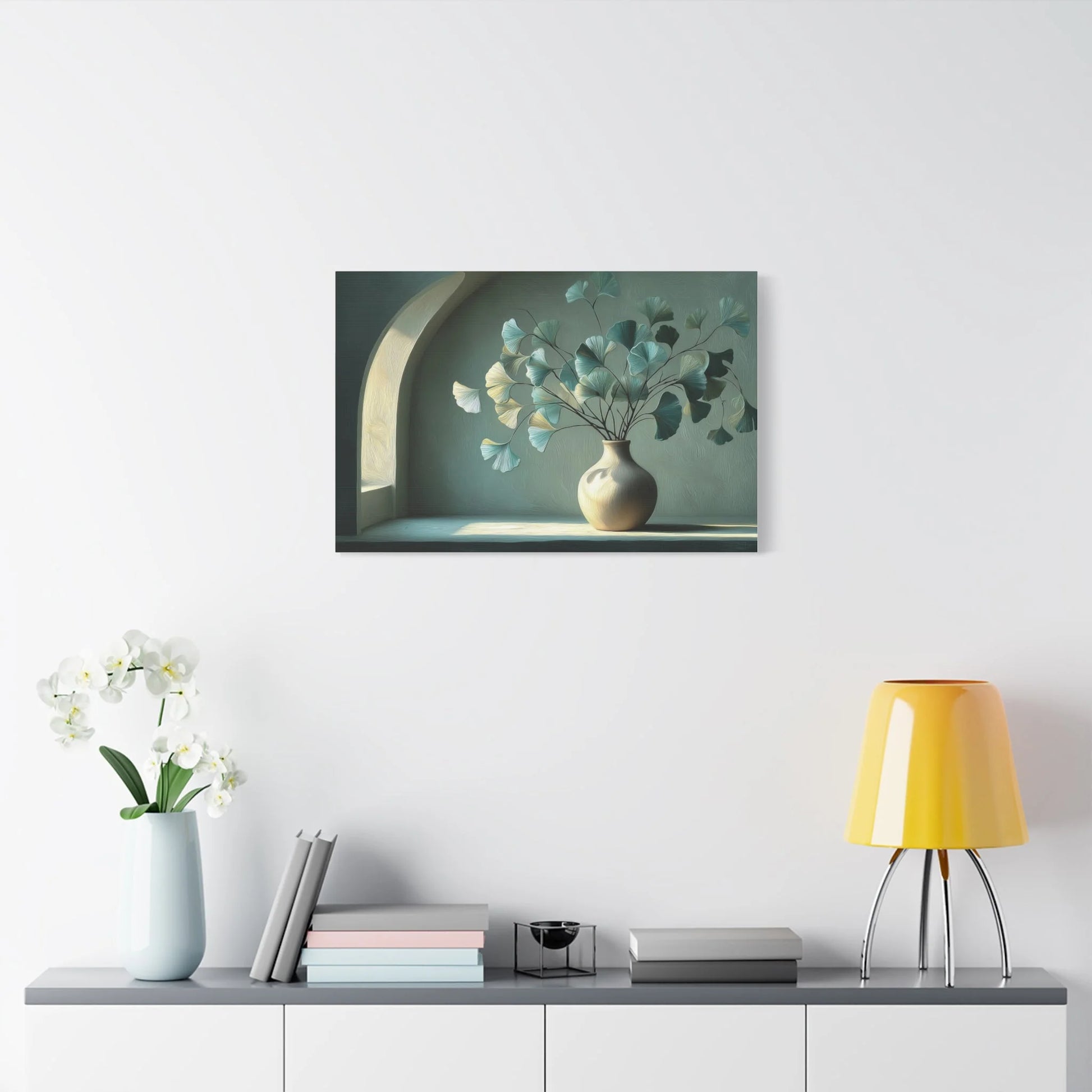 Tableau Vert sauge beige format horizontal grand pan de mur