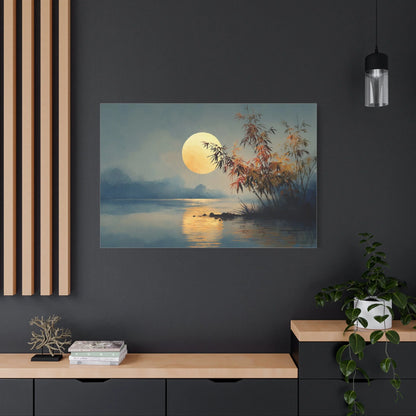 Tableau Lune sur Lac Zen - Pleine Lune Dorée — Art Virtuoso