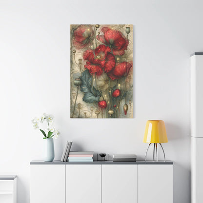 Tableau Coquelicots Vintage - Planche Botanique Ancienne - vue mur grande hauteur