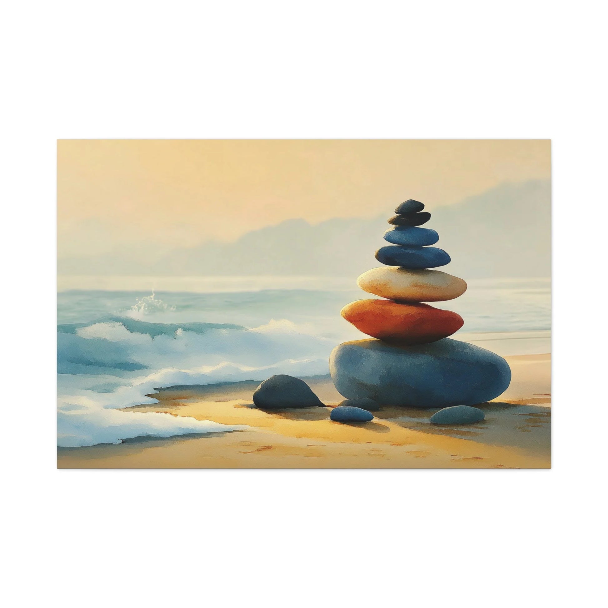 Tableau Tableau cairn au-dessus d'un canapé en lin