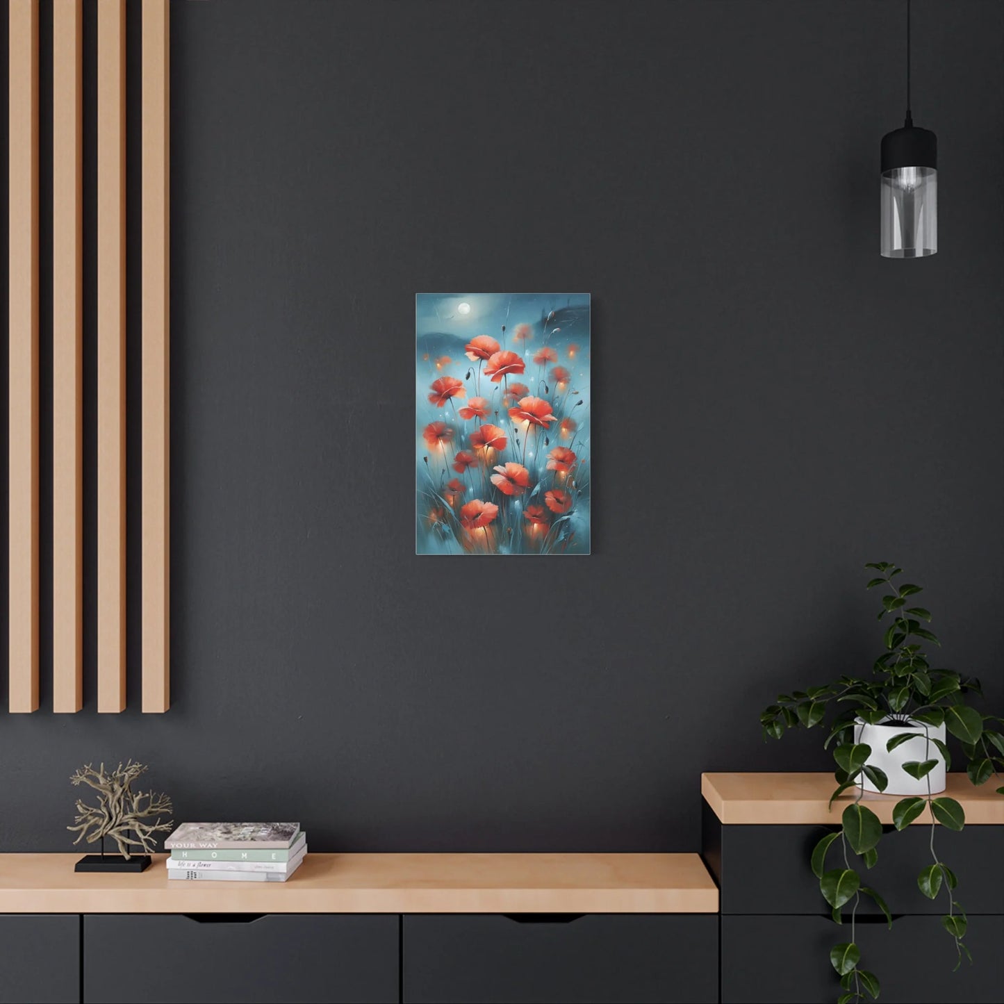 Tableau Coquelicots de Nuit - Clair de Lune - décor pièce à vivre lumineuse