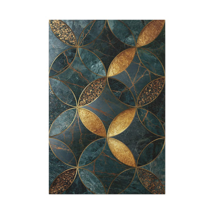 Tableau en Mosaïque Marbre Cosmos - Veines d’Or - mise en scène entrée moderne